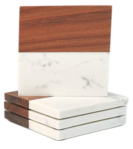 Marble & Wood Coaster Set